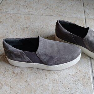 VINCE Grey Warren Suede Slip-On Platform Sneakers 7.M